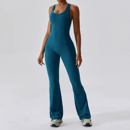 Open Back Quick-Drying Slightly Flared Dance Yoga Clothes Jumpsuit