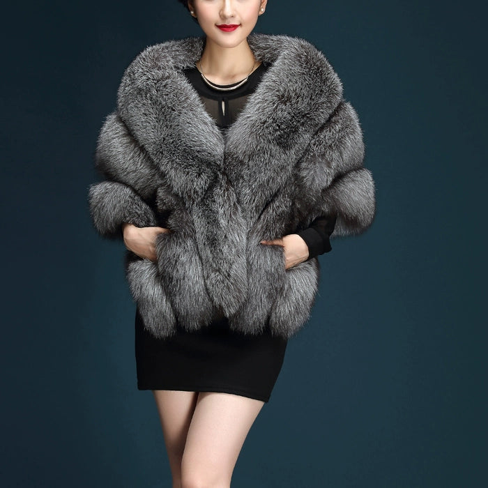Xi Mother Fox Fur Wedding Dress Cape Coat Women's Shawl