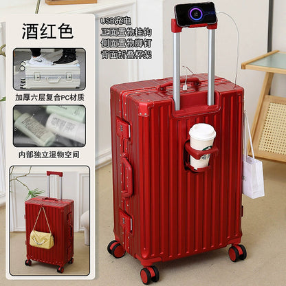 Japanese Import Luggage Women's New Arrival Multi-Functional Hook Boarding Bag Universal Wheel 24 Pull Rod Men's Password Suitcase