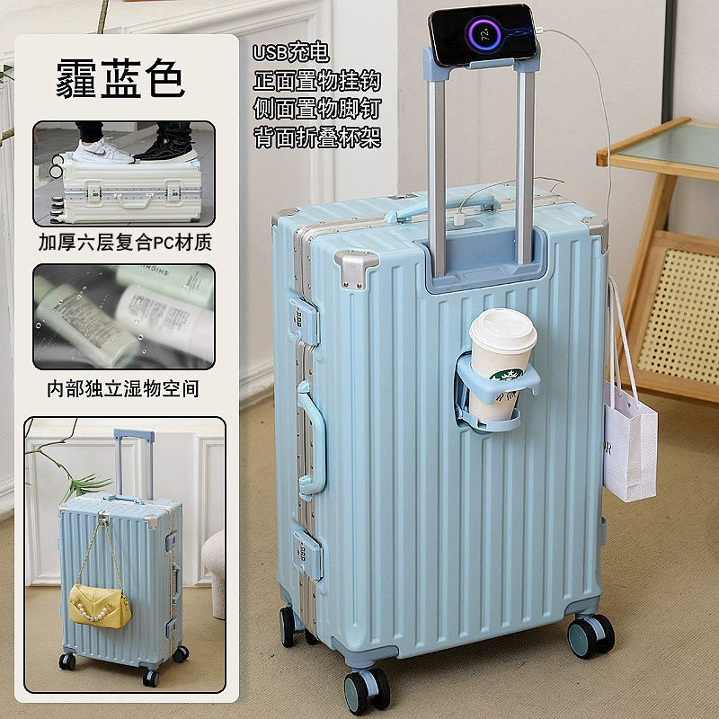 Japanese Import Luggage Women's New Arrival Multi-Functional Hook Boarding Bag Universal Wheel 24 Pull Rod Men's Password Suitcase
