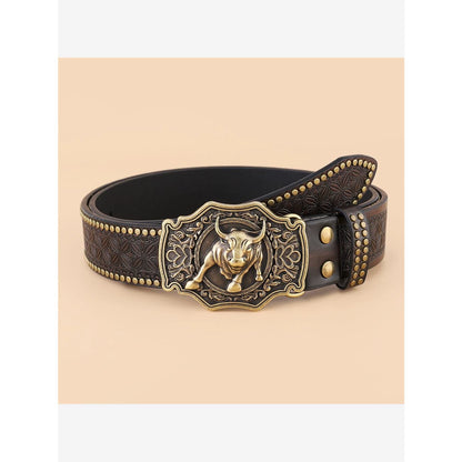 Denim Belt Cow Head Large Plate Buckle Trendy Denim Belt Cow Head