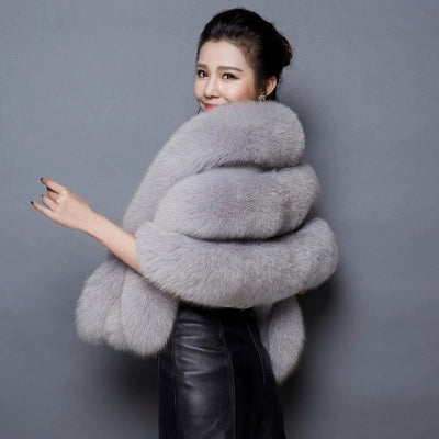 Xi Mother Fox Fur Wedding Dress Cape Coat Women's Shawl
