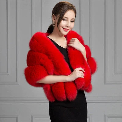 Xi Mother Fox Fur Wedding Dress Cape Coat Women's Shawl