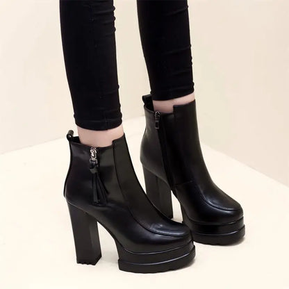 Women Boots High Heels Zipper Boots-Women Clogs Platform Luxury Designer Female Shoes Round Toe Stiletto 2024 Lolita Fashion Rub