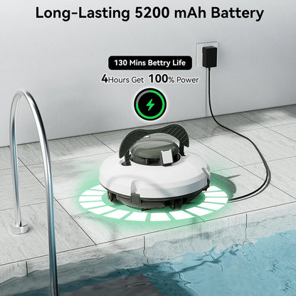 Redkey S100 Cordless Robotic Pool Cleaner Vacuum IPX8 Waterproof 5200mAh Recharge 130 Mins Self-Parking Swimming Pool Cleaner