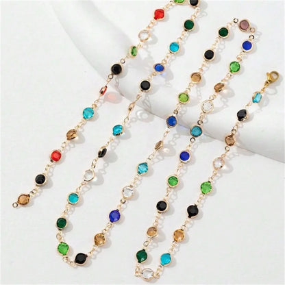 Bohemian Colorful Glass Long Y-Shaped Necklace Metal Collarbone Chain Gold Silver Color Summer Holiday Party Body Jewelry Gifts