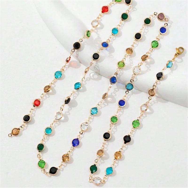 Bohemian Colorful Glass Long Y-Shaped Necklace Metal Collarbone Chain Gold Silver Color Summer Holiday Party Body Jewelry Gifts