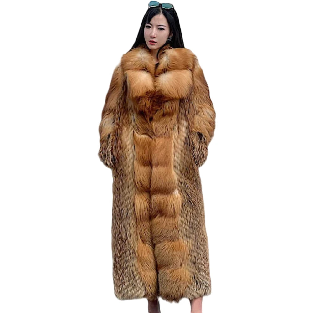 European and American big brand light luxury rare red fox fox fur coat women's long aura high-end catwalk young style winter