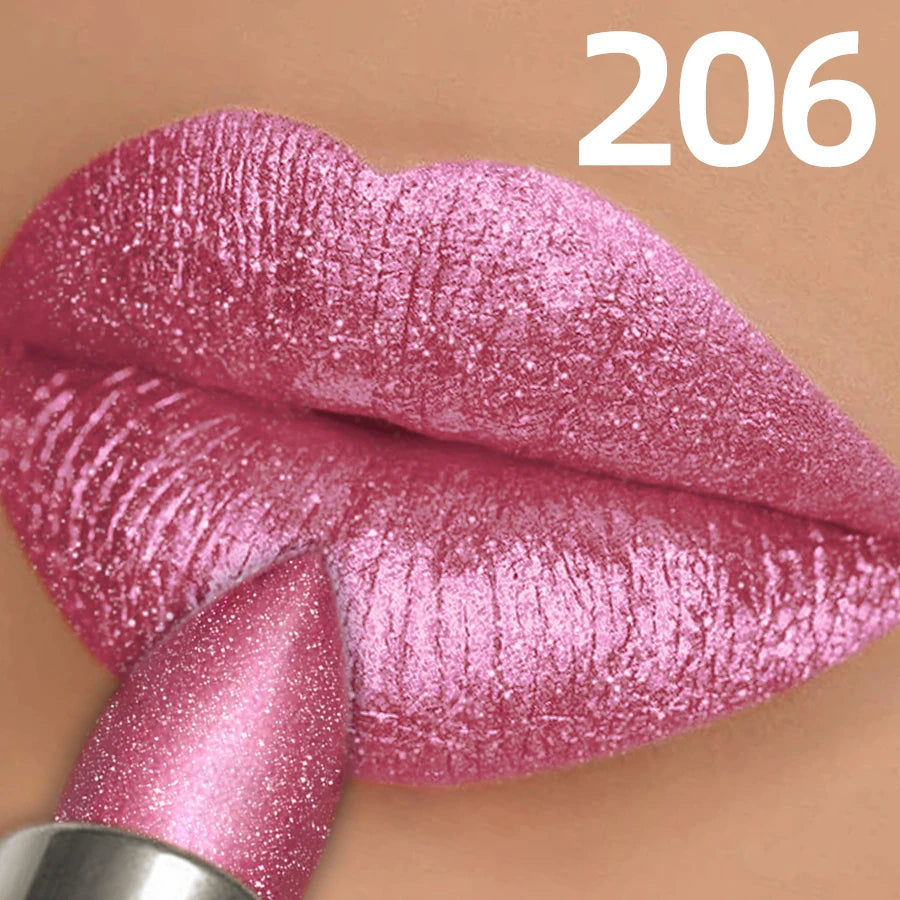 Metallic Glitter Lipstick 3 Color Waterproof Lip Balm Red Long Last Lip Tint Matte Lip Makeup Gifts Shiny Lip Gloss...
