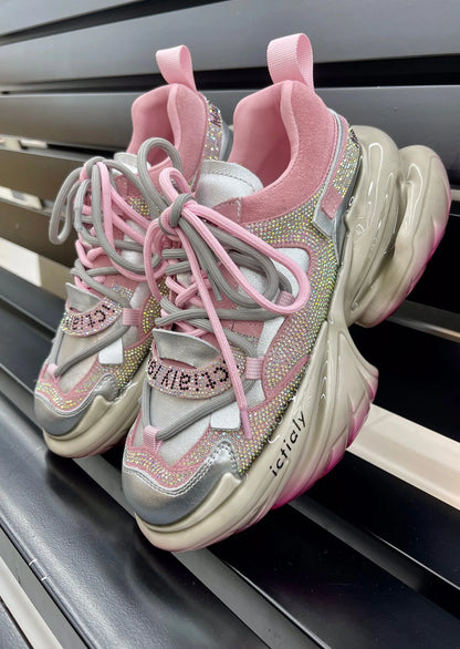 Women High Heels Platform Shoes Spring Crystal Fashion Luxury Designer Brand Chunky Sneakers Unique Design Real Leather Trendy