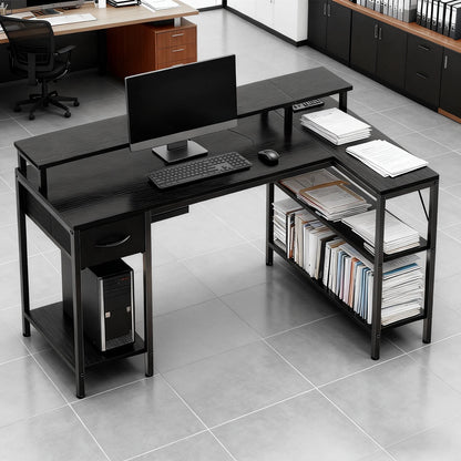 JHK L Shaped Gaming Desk with USB Charging Ports & LED Lights Reversible Desks Computer Gamer Table for Home Office Small Space