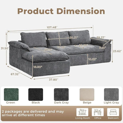 Grey Chenille L-Shaped Sectional Sofa with Deep Seating and Memory Foam, Ready to Use | Kimlud Luxury Chair