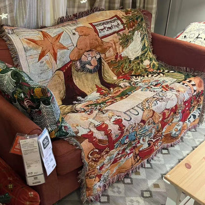 Retro Village Sofa Blanket Cotton Thread Throw Christmas Living Room Leisure Sofa Cover Winter Knitted New Years Gifts Blankets