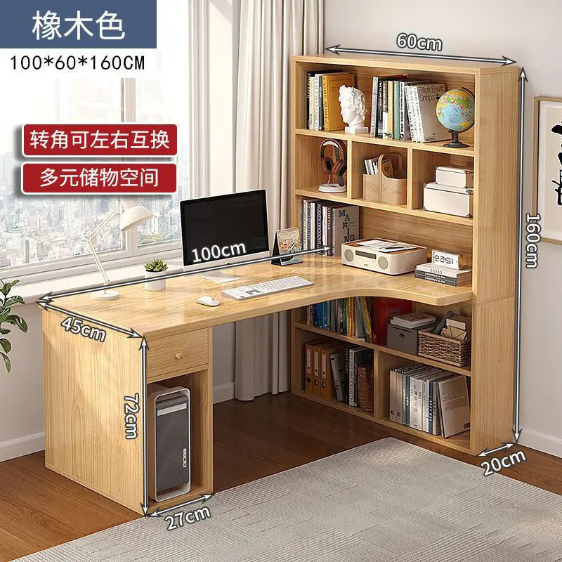 Computer Desk Bookshelf Integrated Shelves Drawers Large Laptop Home Bedroom Student Study Writing Desk Simple Office Table - Kimlud