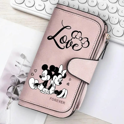  Mickey Minnie Lady Long Zip Wallet Buckle Tote Bag Coin Purse Soft PU Leather Multi-functional Card Holder Casual Daily