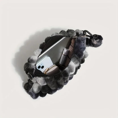 Women's Large Plush Tote Bag with Crossbody/Handheld Carry Soft Striped Plush Exterior Cozy Handbag for, Travel, Everyday Use