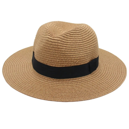 Spring and Summer Hot Selling Panama Straw Hat Square Black Ribbon Korean Style Hat for Men and Women Jazz Hat Panamahat