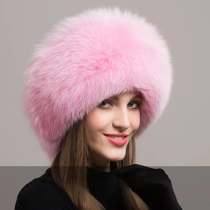 Hot Sale 100% natural Fox Fur Hat Women Cap Thick Fur Cap Winter Warm Hat Female Fashion For Women Hat With Earmuffs Hat