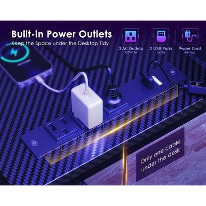 48 Inch Gaming Desk with USB Charging Ports and LED Lights, Reversible L Shaped Computer Desk with Storage Shelves amp Monitor