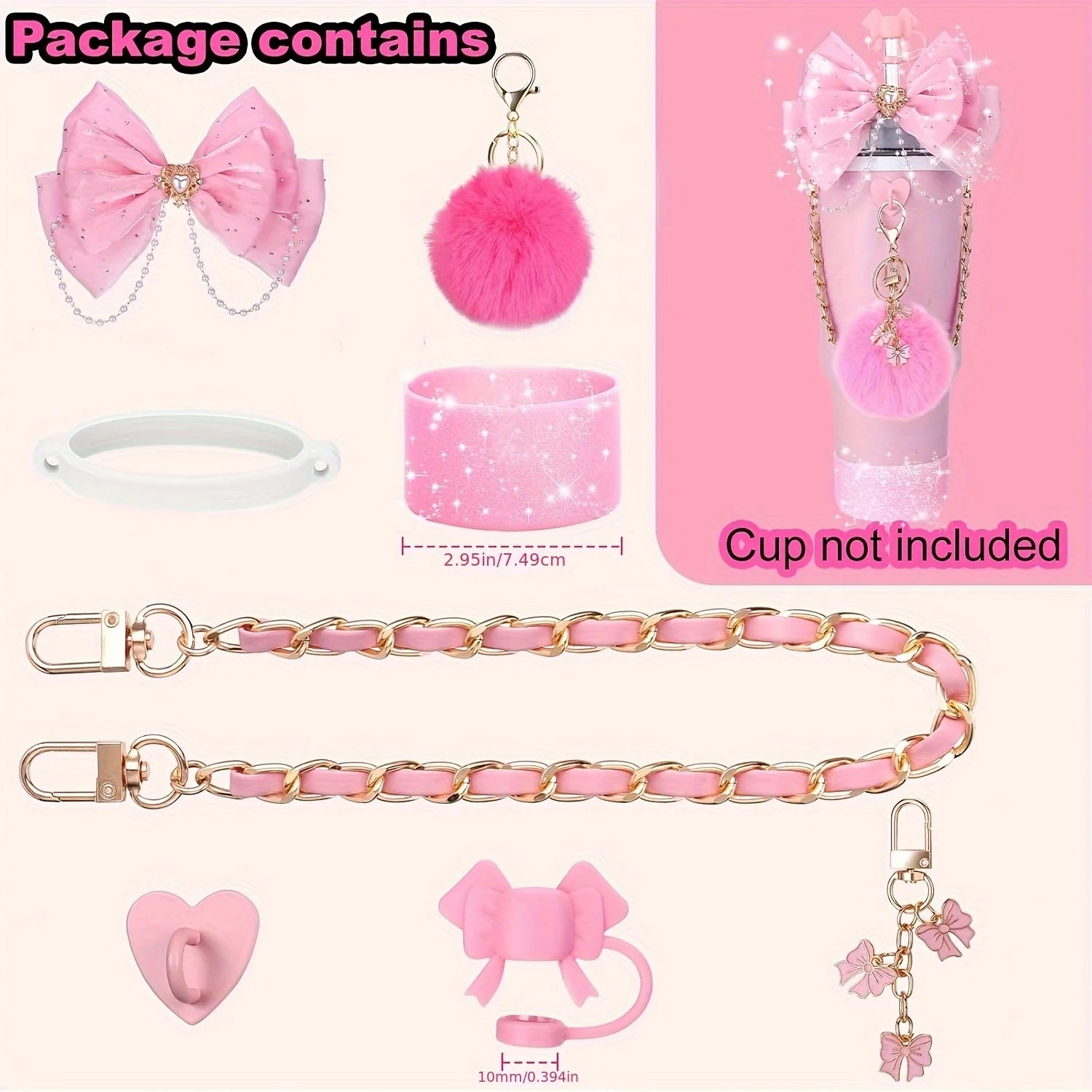 Cup Accessories for Stanley 30oz 40oz Tumbler Straw Topper Cover Water Bottle Handle Strap Cup Boot Bow Decorate Charm Chain