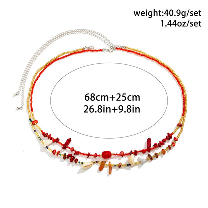 Ingemark 2Pcs/Set Boho Red Crystal Seed Beads Waist Chain for Women Summer Beach Bikini Stone Conch Belly Belt Sexy Body Jewelry - Kimlud