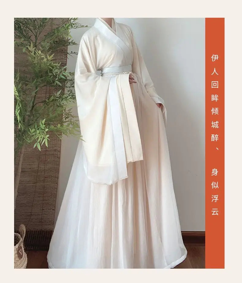 Elegant Hanfu Dress Women Ancient Chinese Traditional Hanfu Coat Outfit Female Cosplay Costume Party Show Beige Gown 3/4pcs Sets