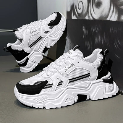 New Fashion Mens Thick Sole Platform Sneakers Breathable Mesh Lightweight Low Top Dad Shoes Casual Sports Walking Shoes - Kimlud