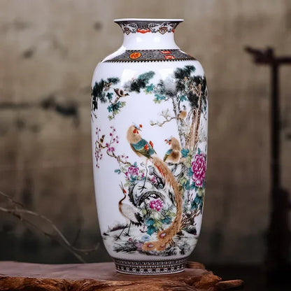 Ceramic Jingdezhen Vase Chinese Traditional Flower Vases Living Room Decoration Vase Fine Smooth Surface Furnishing Articles