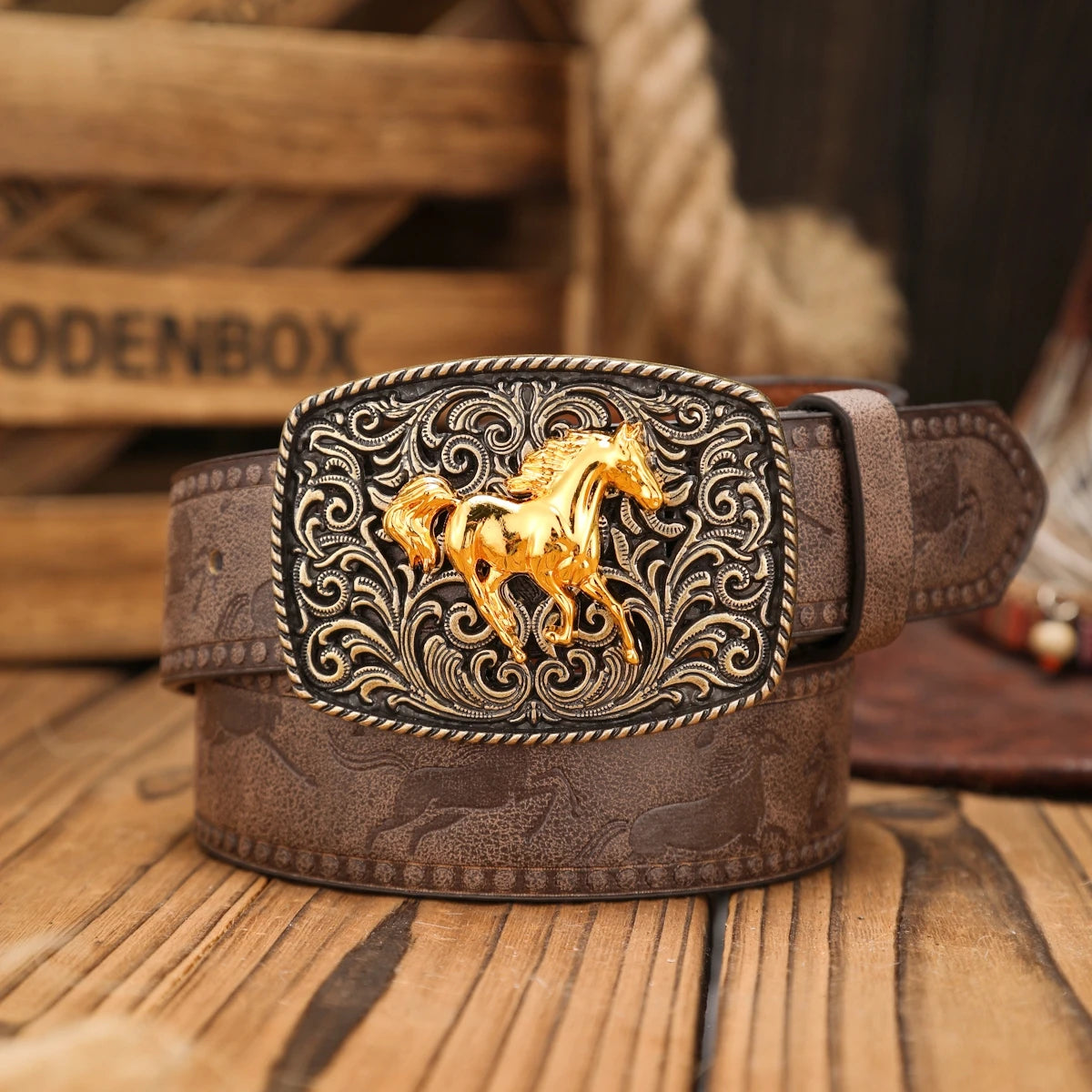 A Western-buckle PU belt suitable for both men and women, a unique and retro brown belt (with perforated nails included)