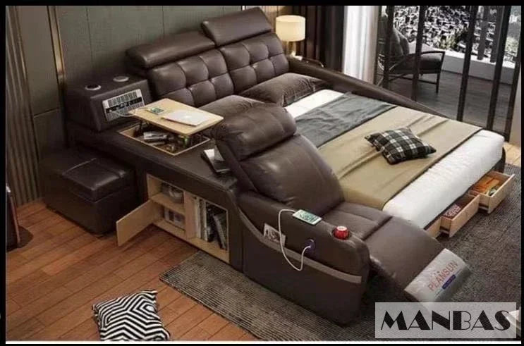 MINGDIBAO Massage Bed with Ultimate Comfort and Genuine Leather Multifunctional Frame - Bluetooth Speaker, Safe Air...