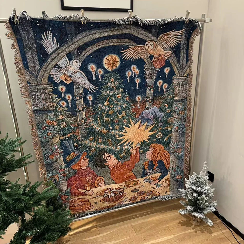 Retro Village Sofa Blanket Cotton Thread Throw Christmas Living Room Leisure Sofa Cover Winter Knitted New Years Gifts Blankets