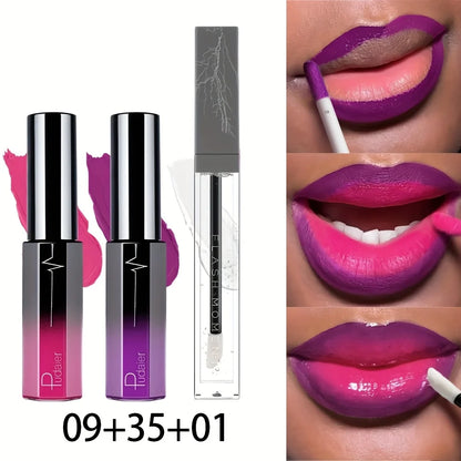 3pcs Long-Lasting Matte Lip Gloss and Lip Oil Set - Waterproof, Non-Stick Cup, Velvet Finish, Valentine'S Day Gifts