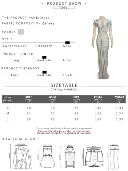 Nibber Irregular Hollow Dress Women Ruched Diagonal Collar Shorts Sleeve Waistless Slits Street Trend Temperament Long Bodycon