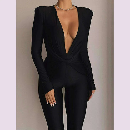 Sexy black satin bodycon jumpsuit women pants summer one pieces romper jumpsuit woman elegant long sleeve jumpsuits club outfits