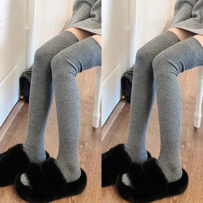 1/2pairs Women's Casual Knitted Long Socks Autumn Winter Solid Stockings Boot Calf Socks Over Knee Leggings Harajuku Lolita Sox
