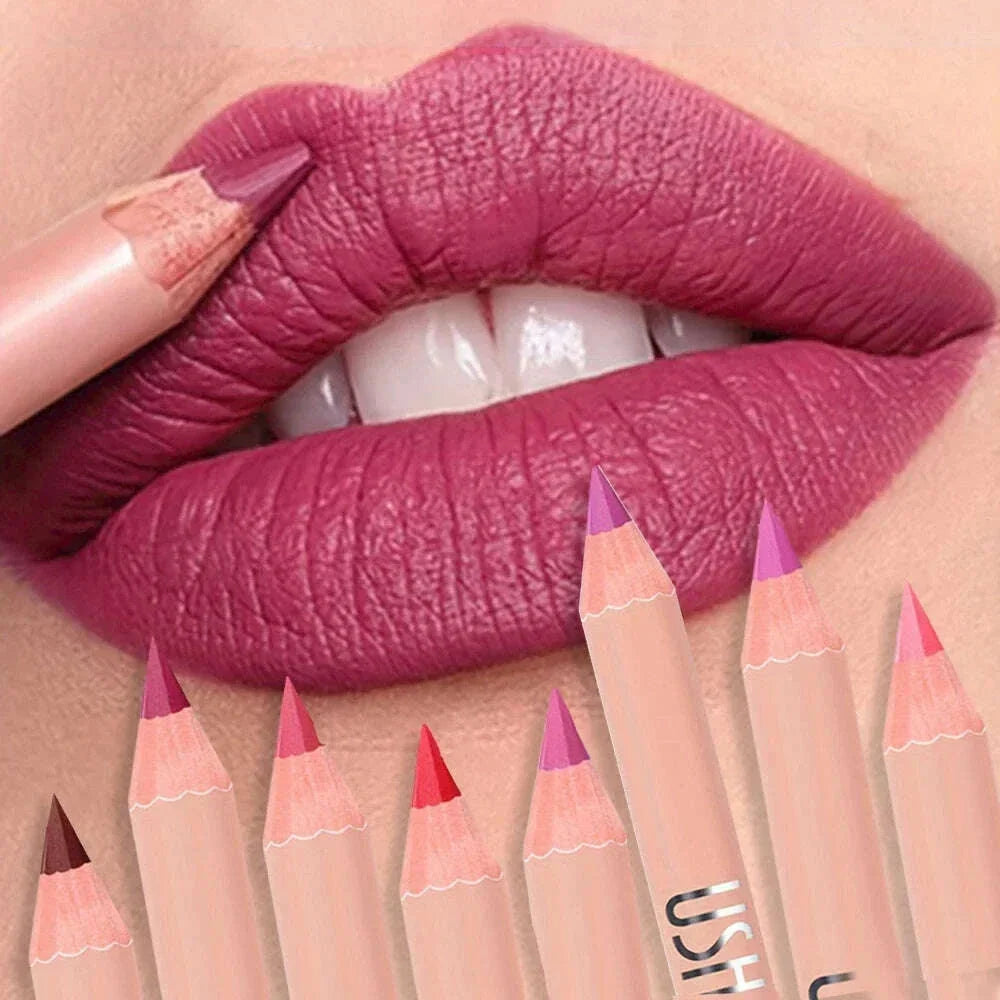 8 Color Nude Purple Matte Lipstick Pencil Long-lasting Waterproof Pink Plumping Stain Lip Liner Pro Lip Contour Makeup Tool