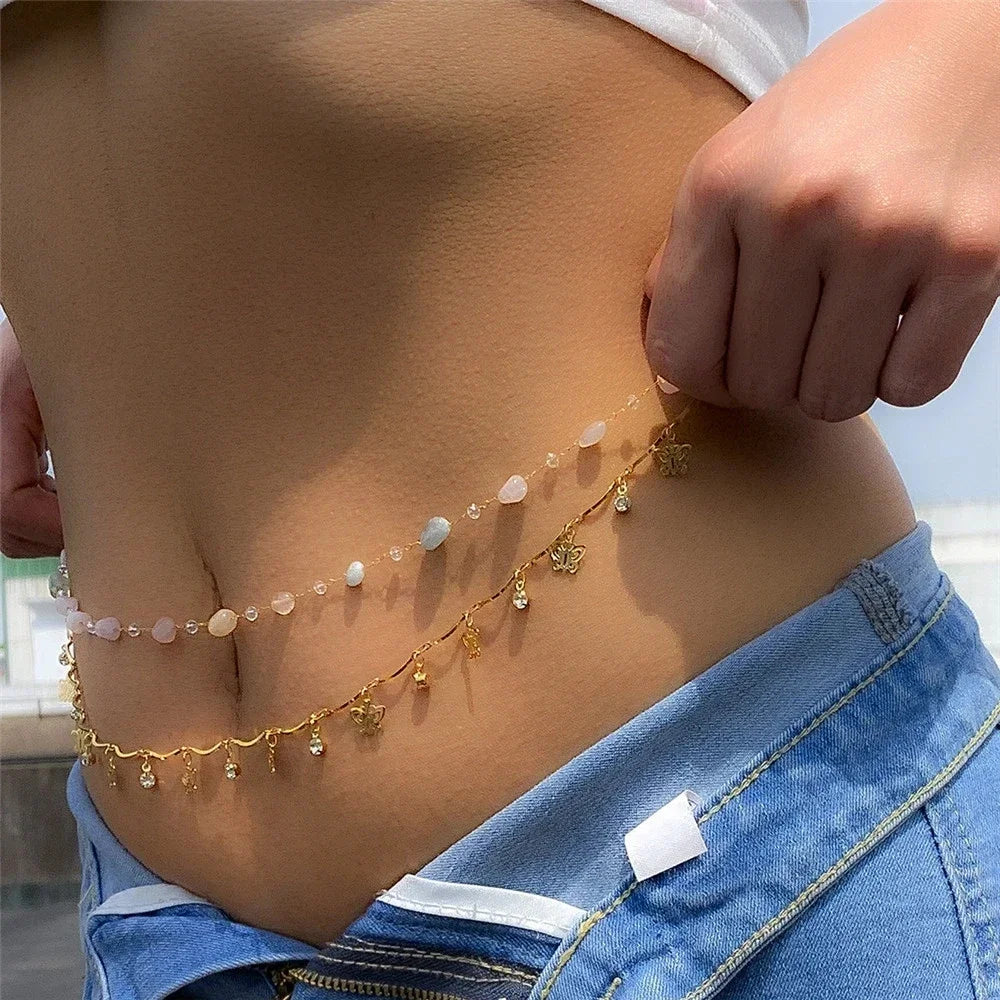 New Fashion Sexy Double Layer Pearl Chain for Women Waist Bead Belly Chain Belly Belt Summer Beach Body Jewelry Festival Gifts - Kimlud