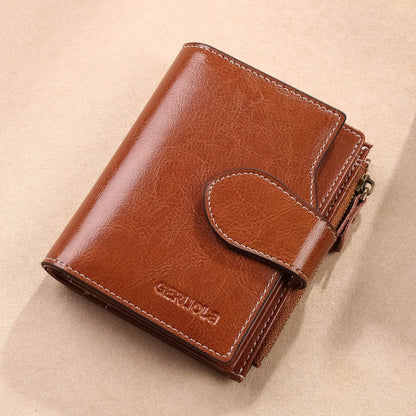 RFID anti-theft brush new three fold multi fold genuine leather cowhide wallet multifunctional anti tamper magnetic card bag sho