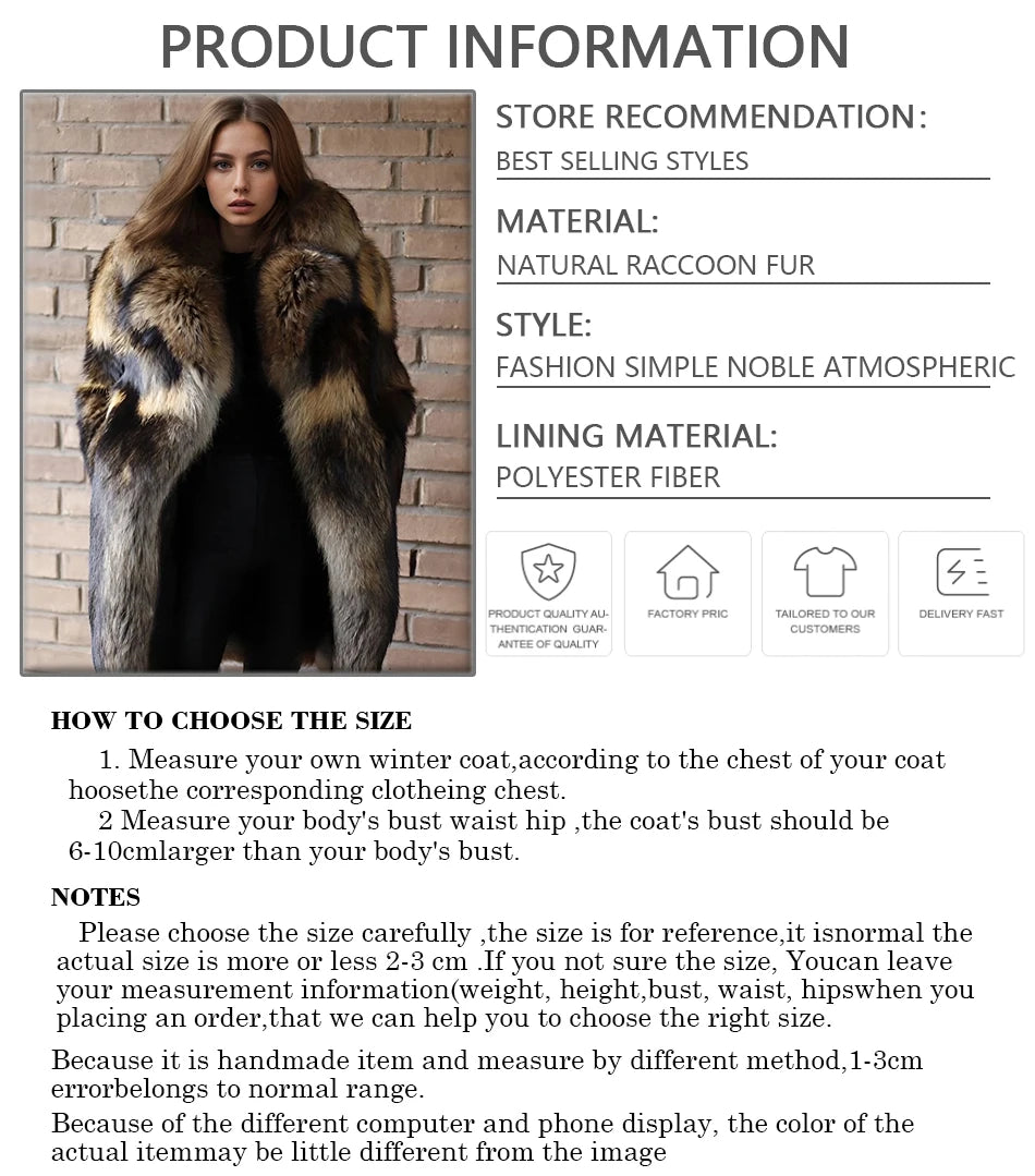 Natural Raccoon Fur Jacket With Collar Warm Winter Jackets For Women Real Fur Coat  High Quality Genuine Fur Outwear