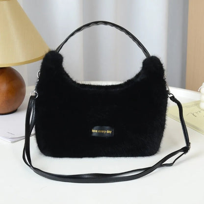 Winter New Luxury Faux Fur Ladies Shoulder Bag Soft Fluffy Female Crossbody Bag Solid Color Large Capacity Plush Tote Bag