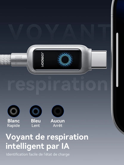 Joyroom 100W USB C Cable Automatic Power Off Fast Charge Type C Cable For iPhone 16 15 Pro Max  Xiaomi Sumsang Huawei