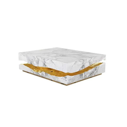 Italian Luxury Freeform Coffee Table w/ Metal Base -Designer Marble Top & Waterproof Surface for Villa Mansion Living Room Decor - Kimlud