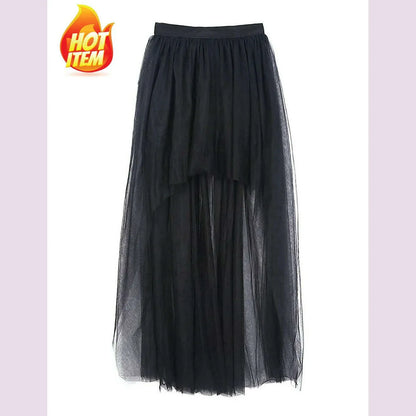 MisShow Gothic Women Hi-Lo Long Tulle Tutu Punk Skirt Elastic Waist High Low Mesh Net Halloween Cosplay Costume Maxi Skirts