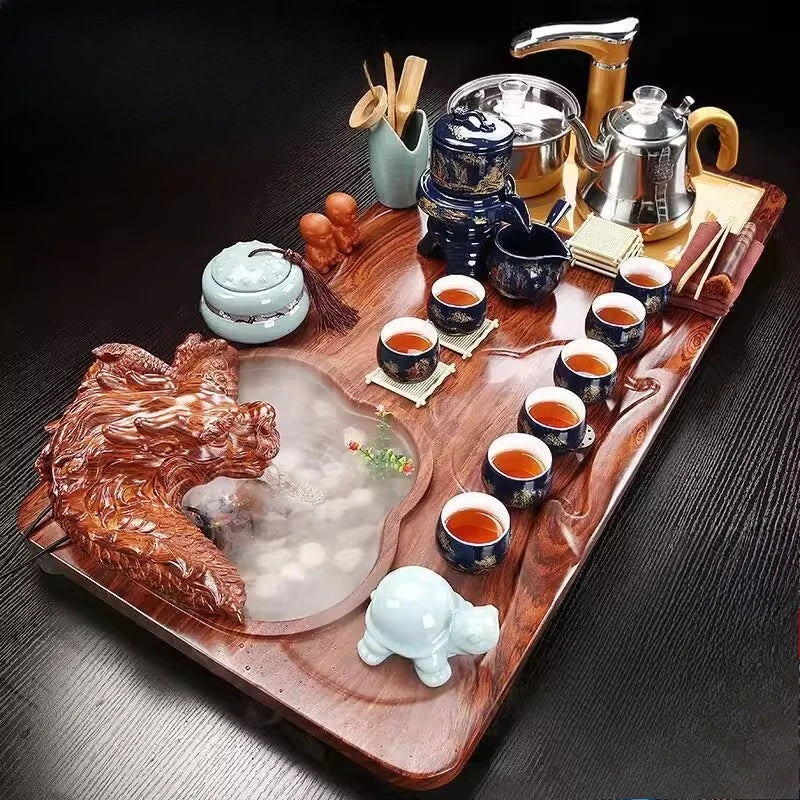 Luxury Rectangle Tea Tray Hospitality Ceremony Serving Accessories Drainage Tea Tray Chinese Kung Fu Bandejas Home...