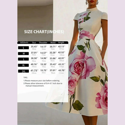 Modigirl 2025 New Woman Flower Print Midi Dresses Summer Skinny Stand Collar Elegant Vintage Romantic Evening Dress for Women