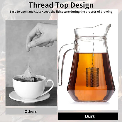 304 Stainless Steel Tea Strainers Set: Extra Fine Mesh Tea Infuser for Loose Leaf Tea - Updated Slim Threaded Lid for Black Tea