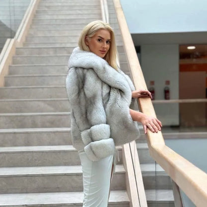 Fox Fur Coat for Women, 100% True Fox Fur Coat, Flip Collar, Warm Clothing, Winter Fashion, New, 2024