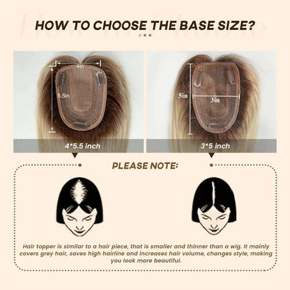 10/12/14 inches Hair Toppers for Women Brown Blonde Ombre Human Hair Toppers Silk Base Clips in Hair Extension Topper With Bangs
