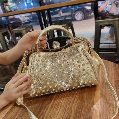 2023 New Luxury Fashion Diamonds Women's Handbags Leather Design Clip Rhinestone Bag Portable Tote Shoulder Messenger Bags