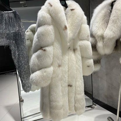 YOLOAgain Luxury Real Fox Fur Jacket Women Long Fur Coat 2025 Winter Warm